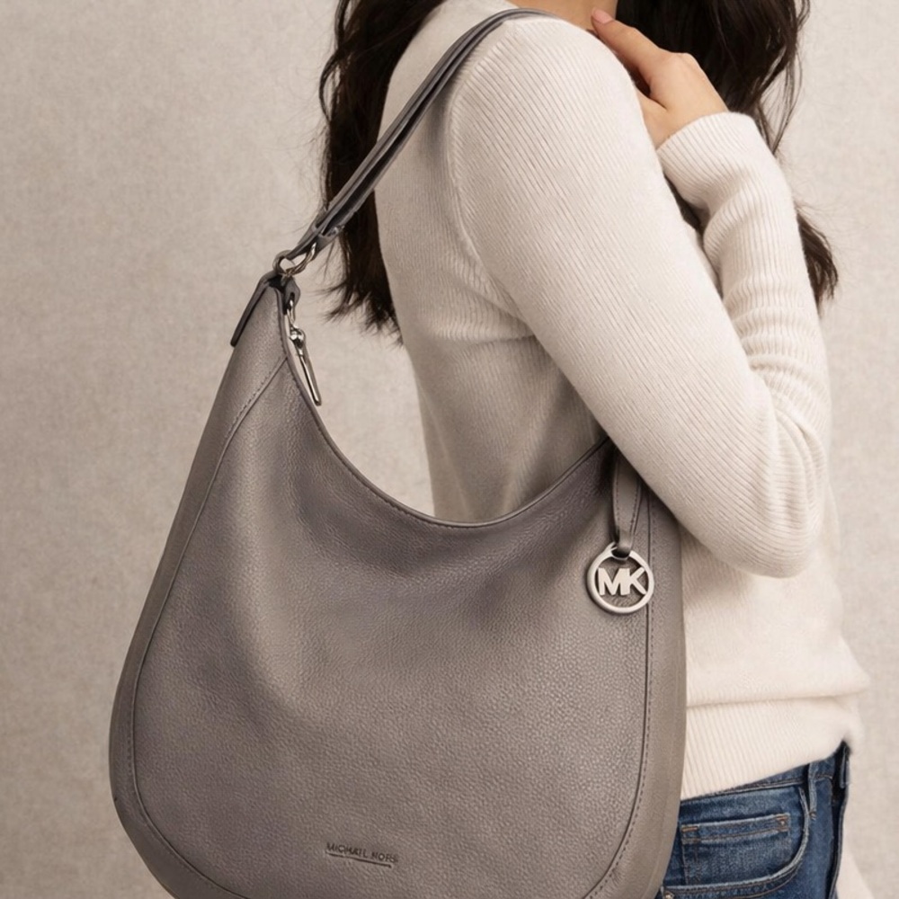 Michael Kors Gray Leather Hobo Bag